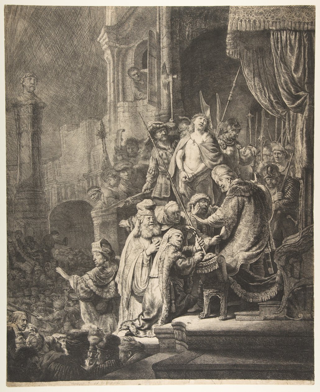 Chrystus przed Piłatem: duży talerz, 1636 r. autorstwa Rembrandt van Rijn