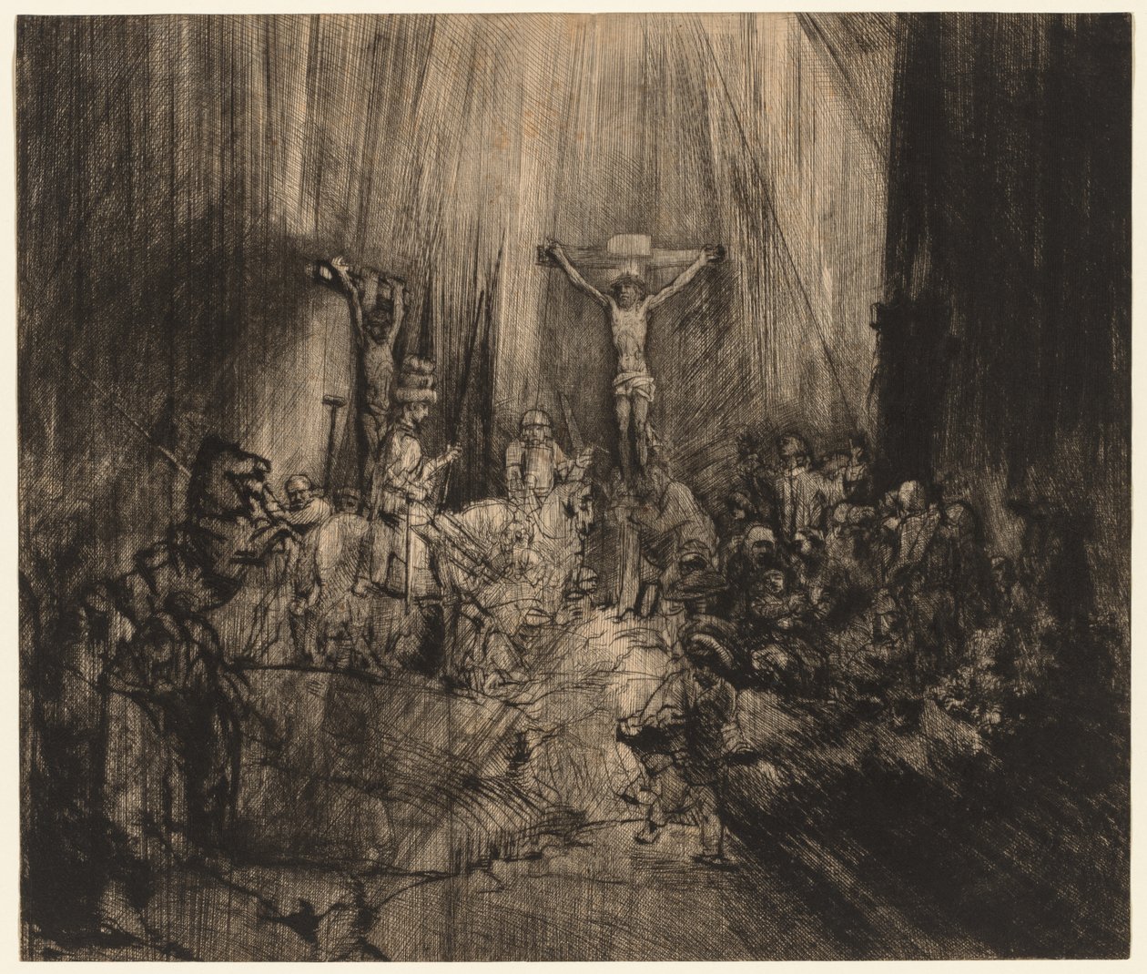 Chrystus ukrzyżowany między dwoma złodziejami: „Trzy krzyże” autorstwa Rembrandt van Rijn