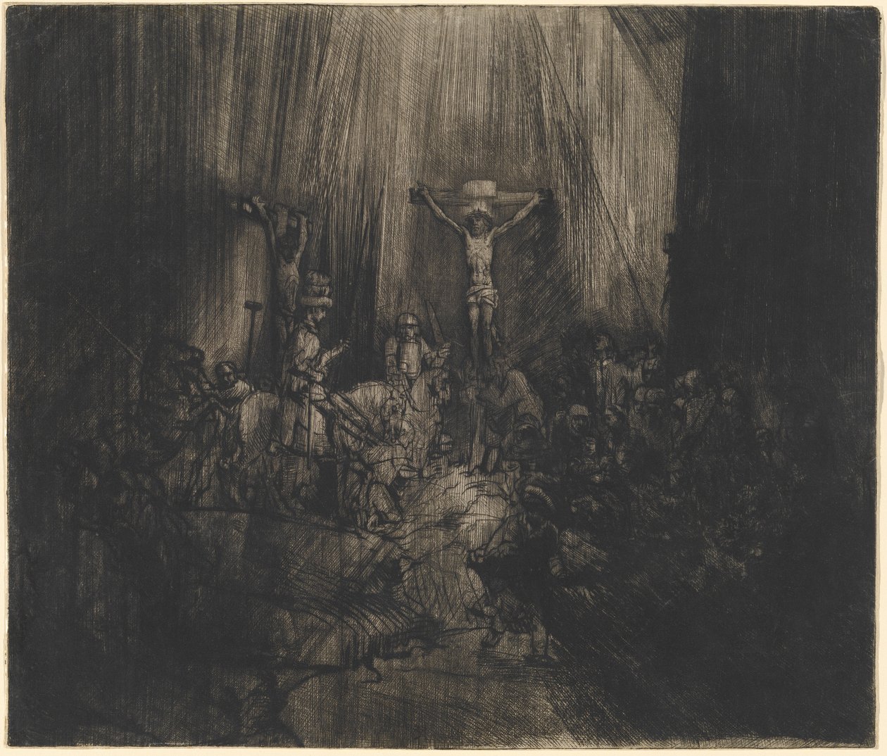 Chrystus ukrzyżowany między dwoma złodziejami (Trzy Krzyże) autorstwa Rembrandt van Rijn