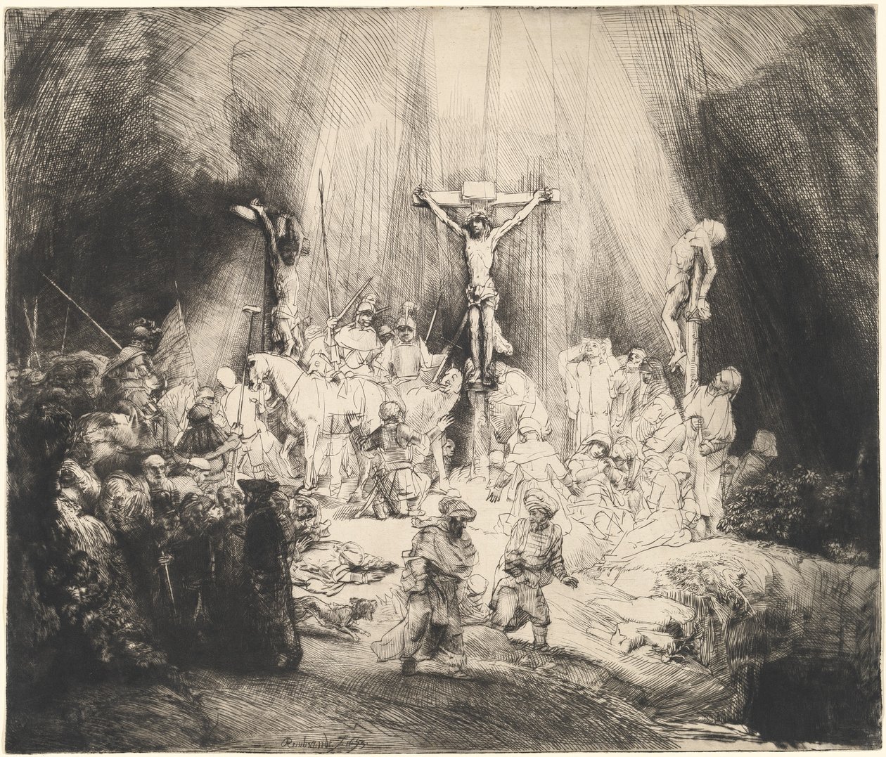 Chrystus ukrzyżowany między dwoma złodziejami (Trzy Krzyże) autorstwa Rembrandt van Rijn