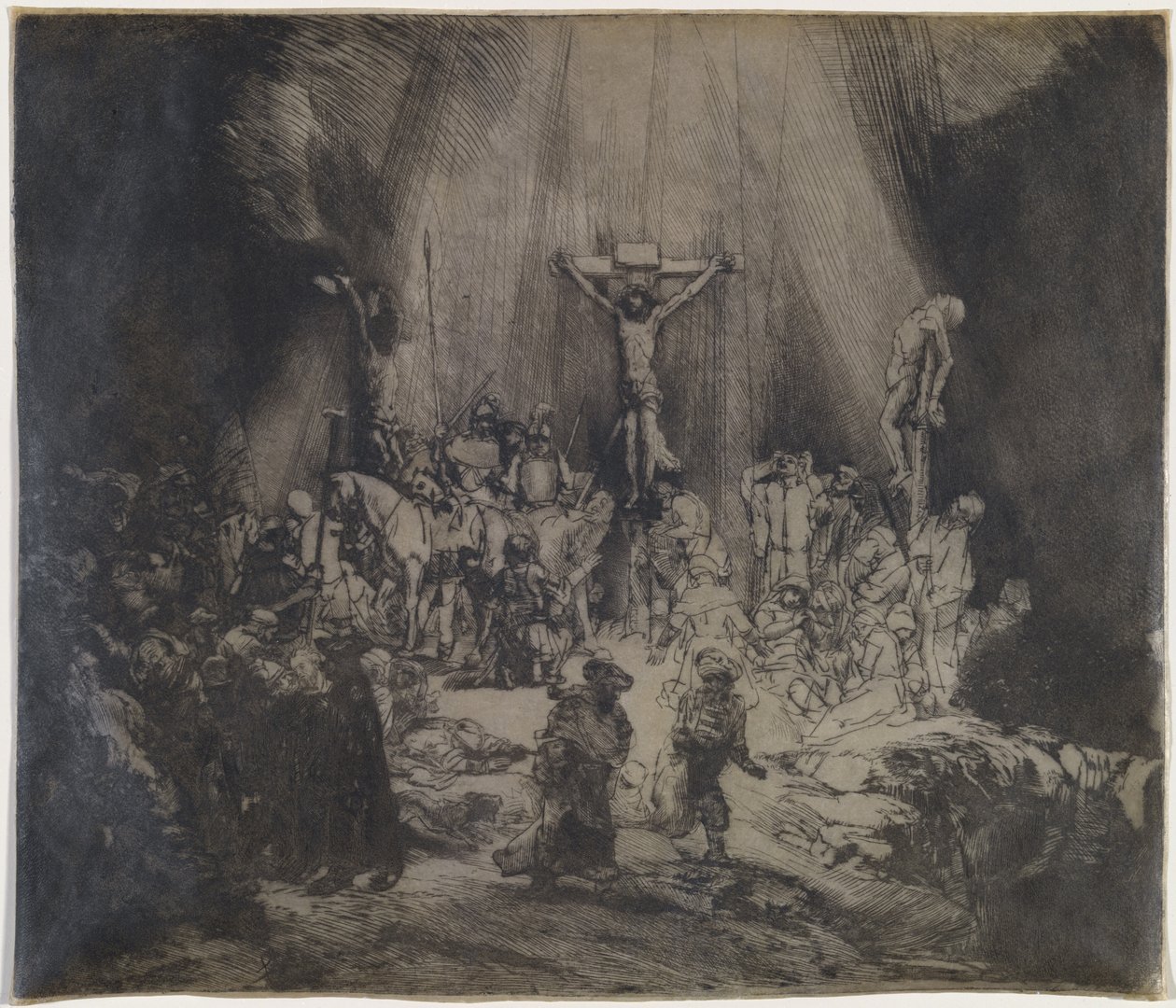 Chrystus ukrzyżowany między dwoma złodziejami (Trzy Krzyże) autorstwa Rembrandt van Rijn