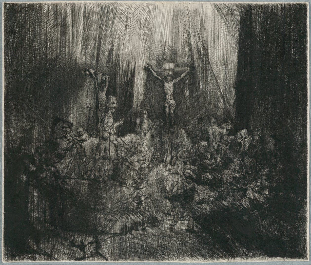 Chrystus ukrzyżowany między dwoma złodziejami: „Trzy krzyże” autorstwa Rembrandt van Rijn