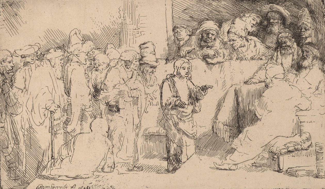 Chrystus dyskutujący z lekarzami: szkic, 1652. autorstwa Rembrandt van Rijn