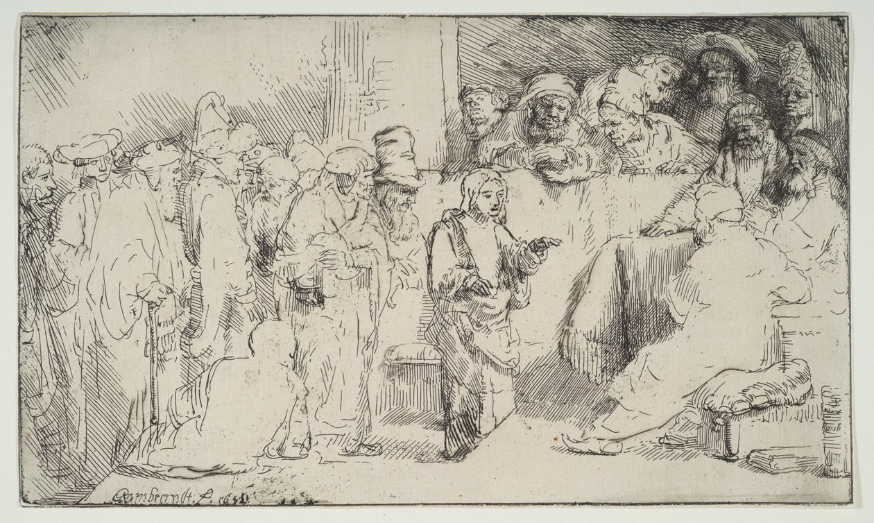 Chrystus spiera się z lekarzami, szkic, 1652. autorstwa Rembrandt van Rijn