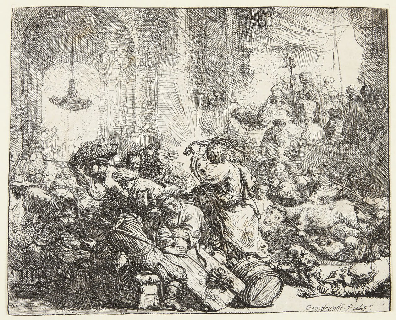 Chrystus wypędzający handlarzy w świątyni (B.69; BB. 35-Bii) autorstwa Rembrandt van Rijn