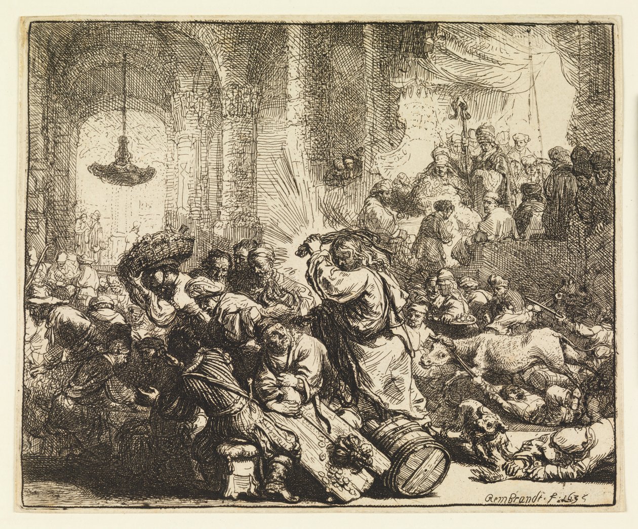 Chrystus wyprowadza zmieniaczy pieniędzy ze świątyni autorstwa Rembrandt van Rijn