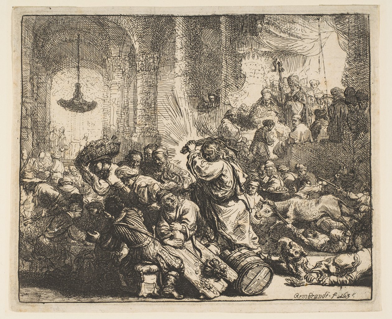 Chrystus wyprowadza wymieniających pieniądze ze świątyni, 1635. autorstwa Rembrandt van Rijn