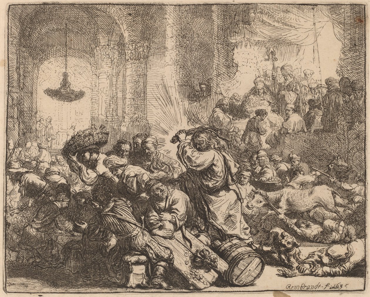 Chrystus wyprowadza wymieniających pieniądze ze świątyni autorstwa Rembrandt van Rijn