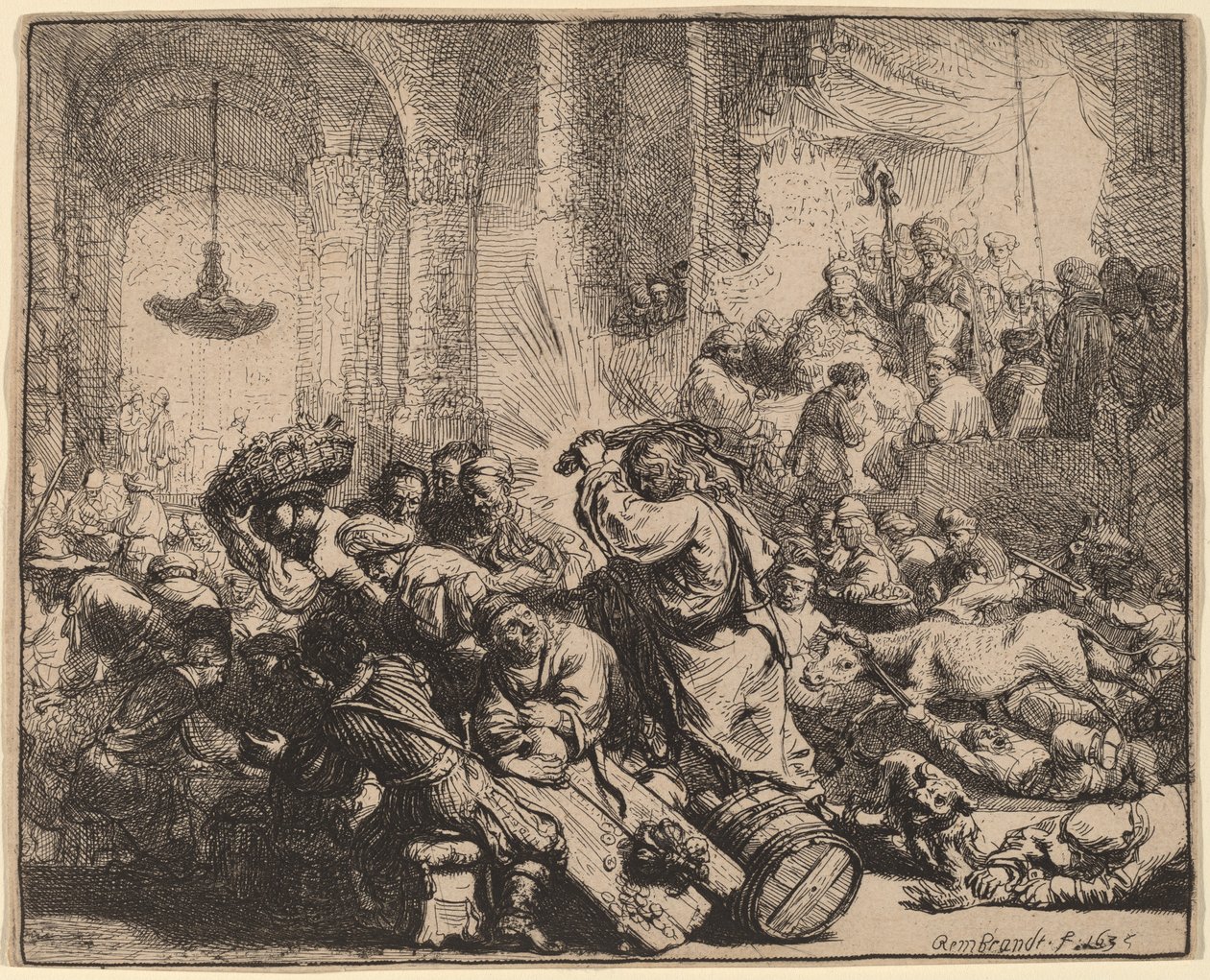 Chrystus wyprowadza wymieniających pieniądze ze świątyni autorstwa Rembrandt van Rijn