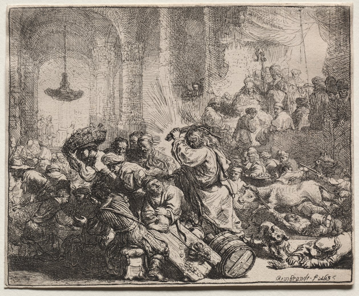 Chrystus wyprowadza wymieniających pieniądze ze świątyni autorstwa Rembrandt van Rijn