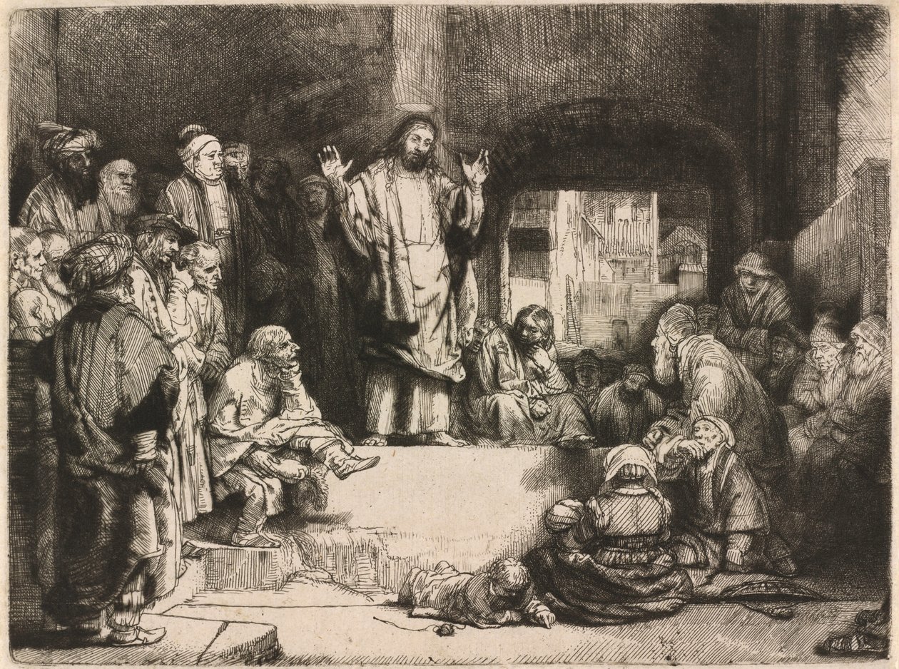 „Christ Preaching” (Mały grób) autorstwa Rembrandt van Rijn
