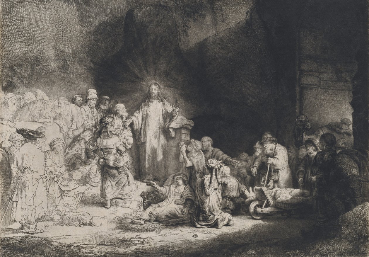Chrystus głoszący druk stu guldenów, c. 16431649. autorstwa Rembrandt van Rijn
