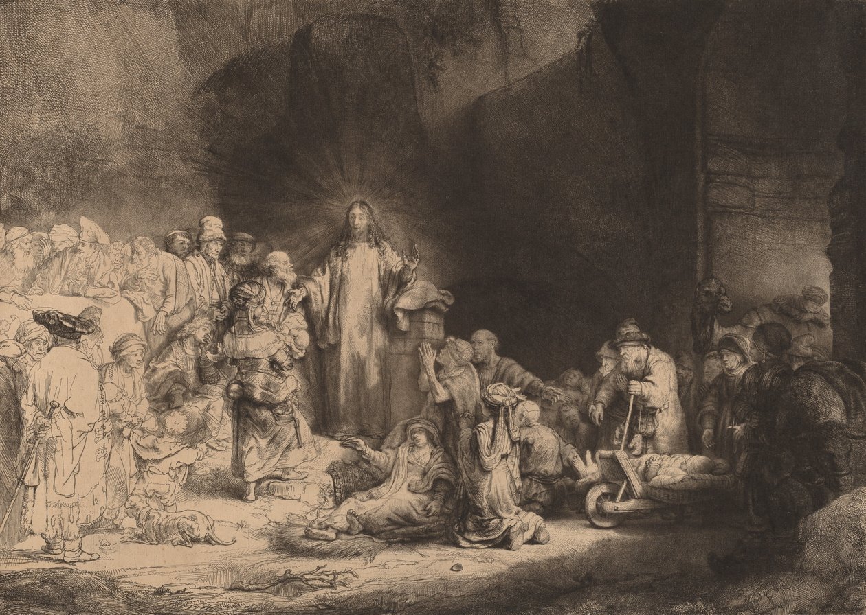 Chrystus głoszący druk stu guldenów, c. 1649. autorstwa Rembrandt van Rijn