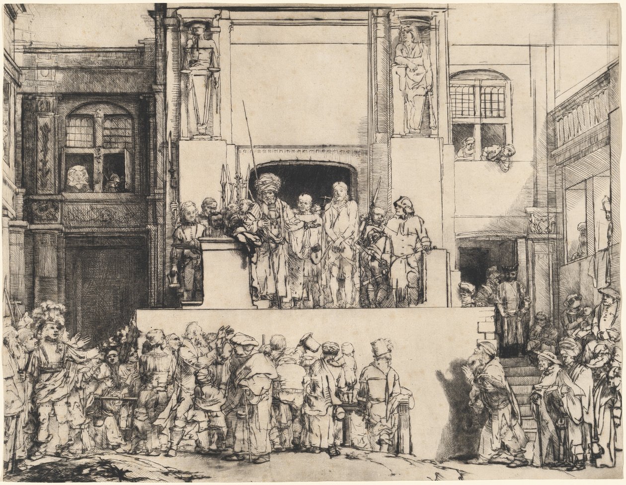 Chrystus przedstawiony ludowi: płyta podłużna autorstwa Rembrandt van Rijn