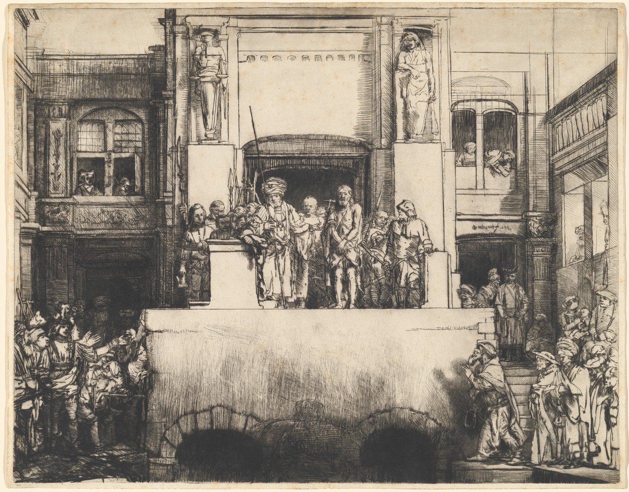Chrystus przedstawiony ludowi: płyta podłużna autorstwa Rembrandt van Rijn