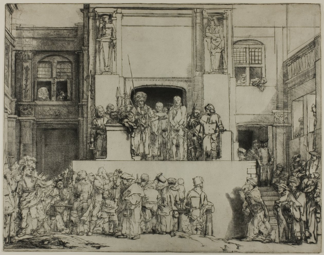 Chrystus przedstawiony ludowi: płyta podłużna autorstwa Rembrandt van Rijn
