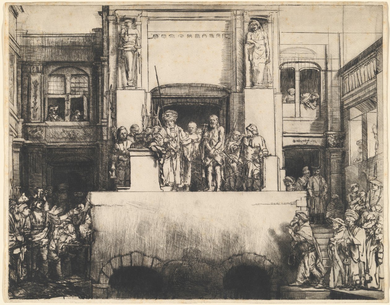 Chrystus przedstawiony ludowi: podłużny talerz autorstwa Rembrandt van Rijn
