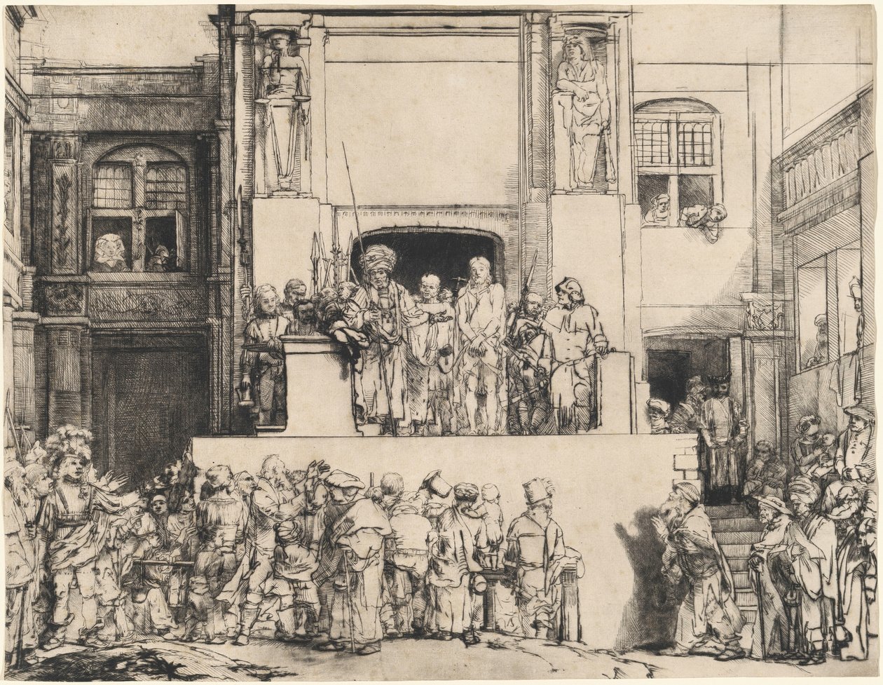 Chrystus przedstawiony ludowi: podłużny talerz autorstwa Rembrandt van Rijn