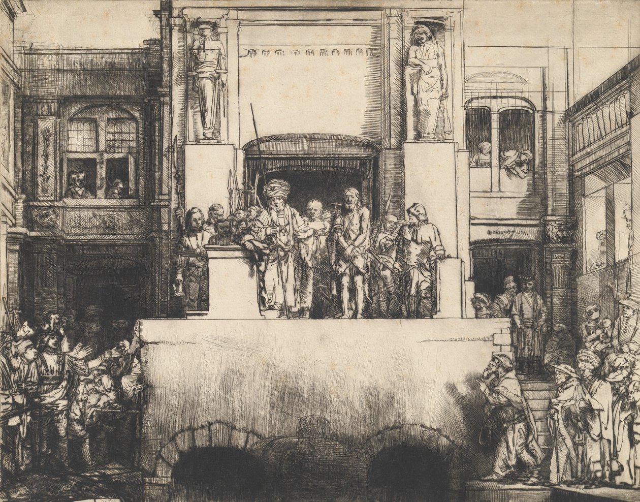 Chrystus przedstawiony ludowi: płyta podłużna, 1655. autorstwa Rembrandt van Rijn