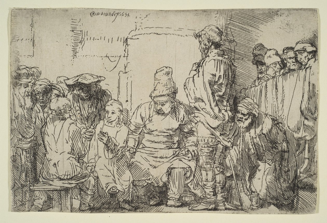 Chrystus siedzący dyskutujący z lekarzami, 1654. autorstwa Rembrandt van Rijn