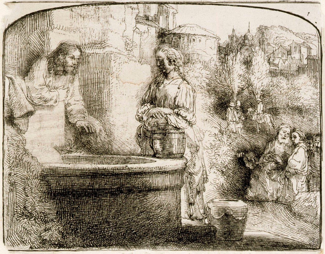Chrystus i kobieta z Samarii autorstwa Rembrandt van Rijn