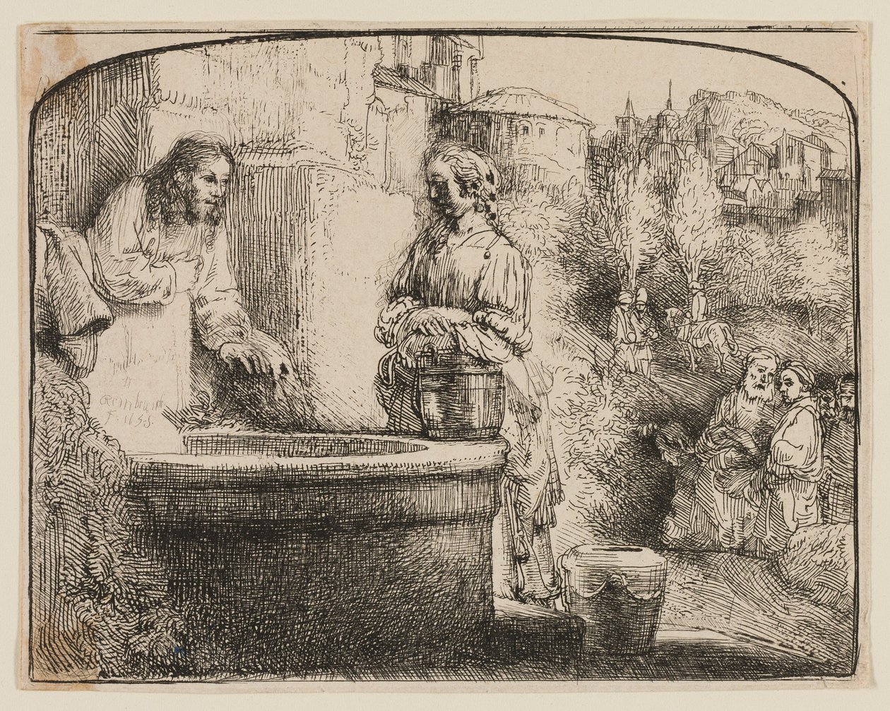 Chrystus i Kobieta z Samarii: łukowata grafika autorstwa Rembrandt van Rijn