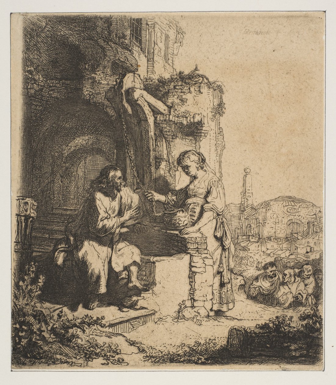 Chrystus i Kobieta z Samarii wśród ruin. autorstwa Rembrandt van Rijn