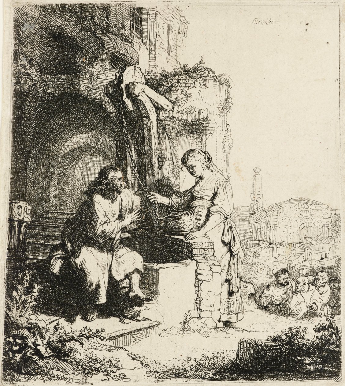Chrystus i Kobieta z Samarii wśród ruin [Jan 4:5-20], 1634. autorstwa Rembrandt van Rijn