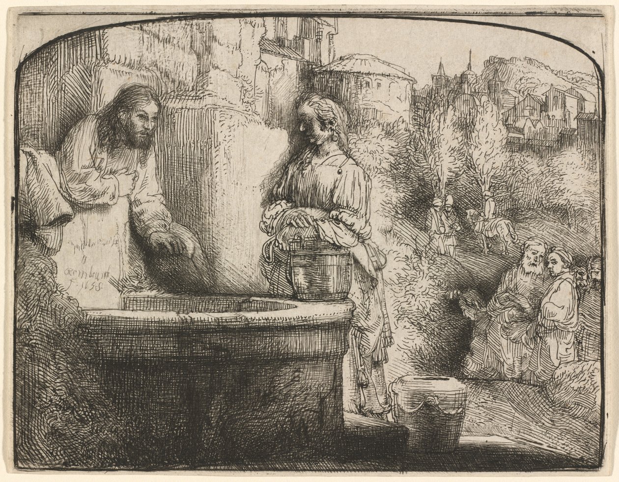 Chrystus i Niewiasta Samarii: łukowata grafika autorstwa Rembrandt van Rijn