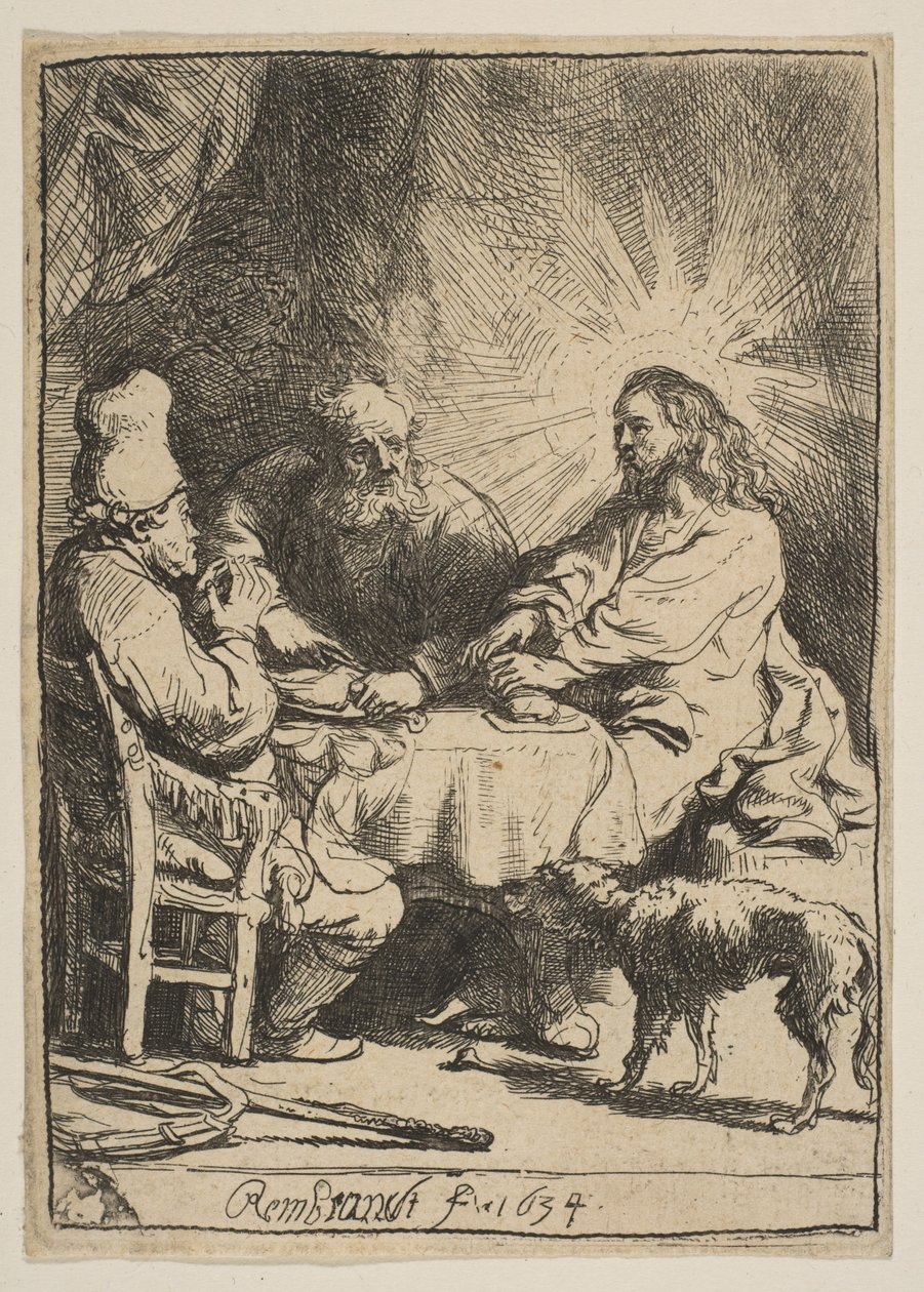 Chrystus w Emaus: mniejsza płyta, 1634. autorstwa Rembrandt van Rijn