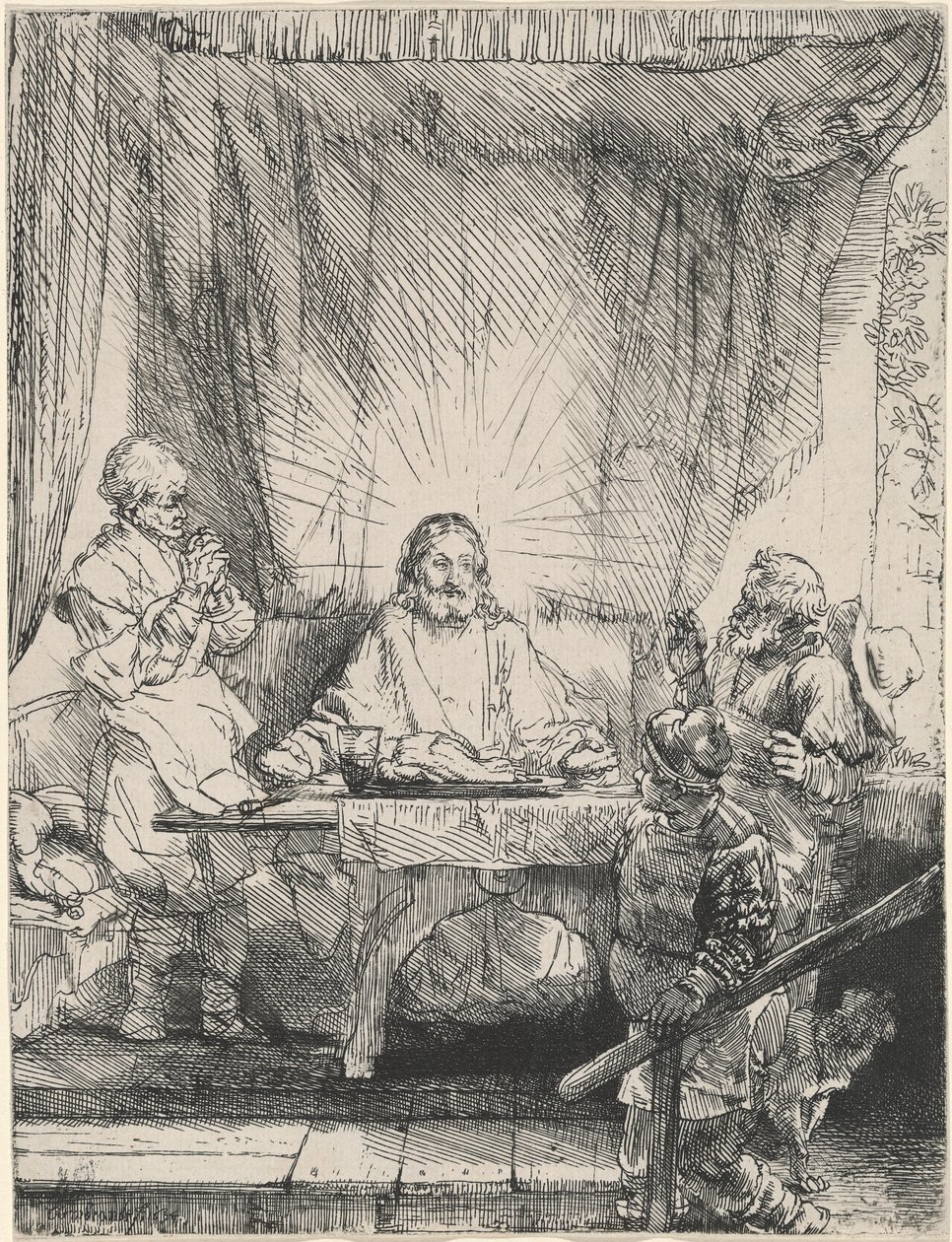 Chrystus w Emaus: Większa Płyta autorstwa Rembrandt van Rijn