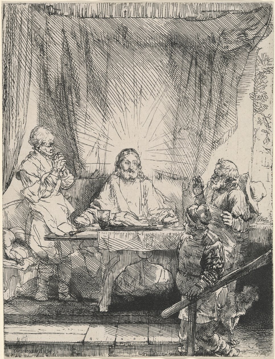Chrystus w Emaus: większy obraz autorstwa Rembrandt van Rijn