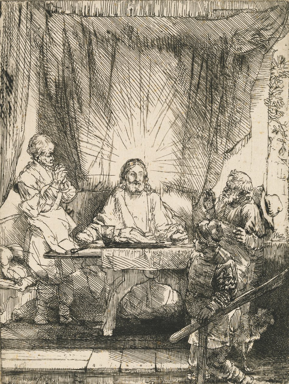 Chrystus w Emaus: Większa Płyta, 1654. autorstwa Rembrandt van Rijn