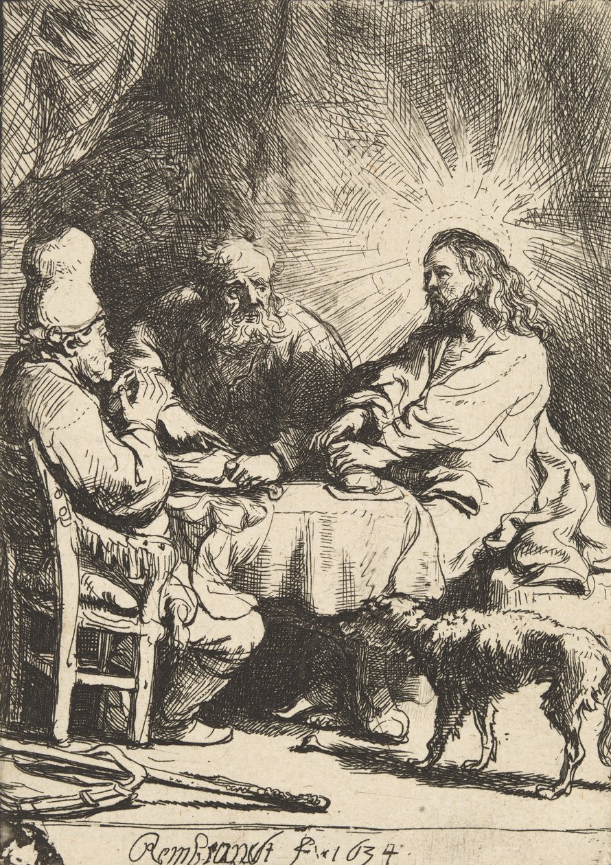 Chrystus w Emaus: Mniejsza Płyta, 1634. autorstwa Rembrandt van Rijn