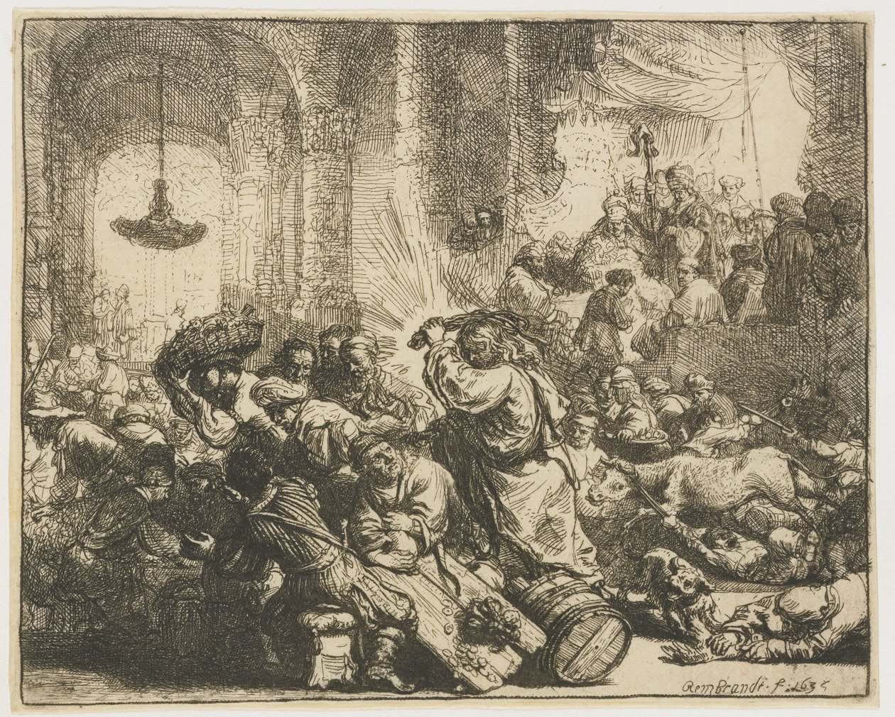 Chrystus wypędza wymieniających pieniądze ze świątyni autorstwa Rembrandt van Rijn