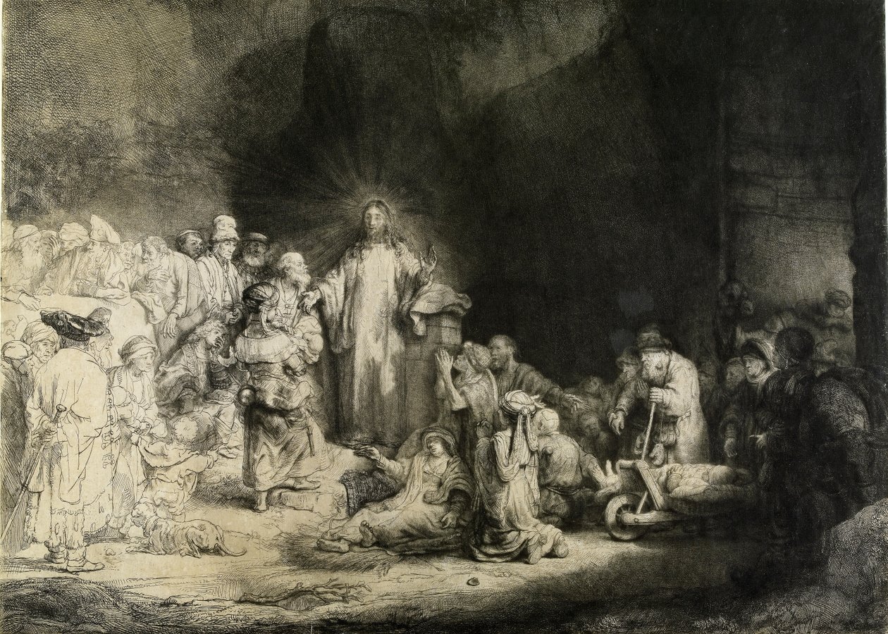 Chrystus uzdrawiający chorych: „Odbitka stu guldenów”, ok. 1649 r. autorstwa Rembrandt van Rijn