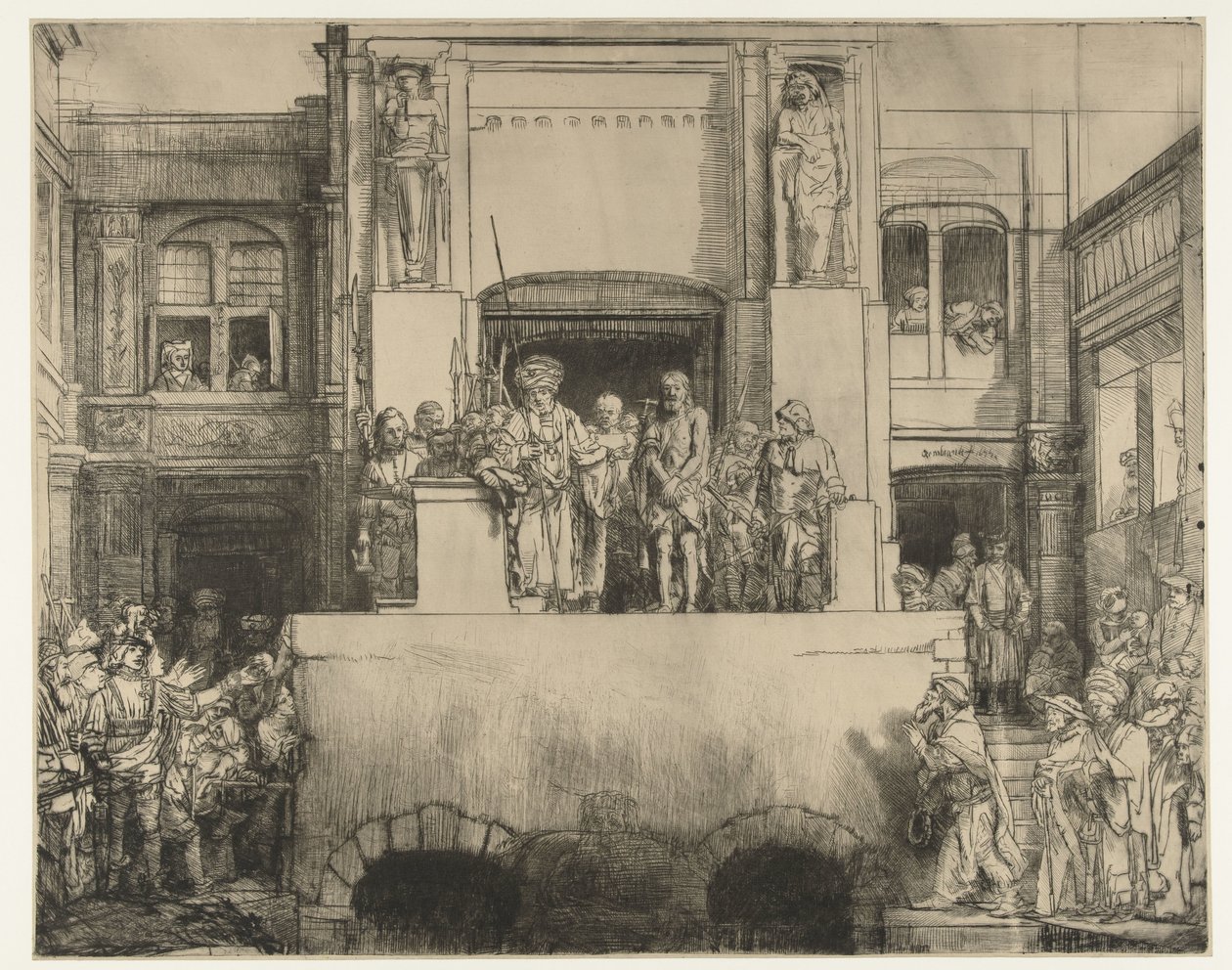 Chrystus przedstawiony ludziom: podłużny talerz autorstwa Rembrandt van Rijn
