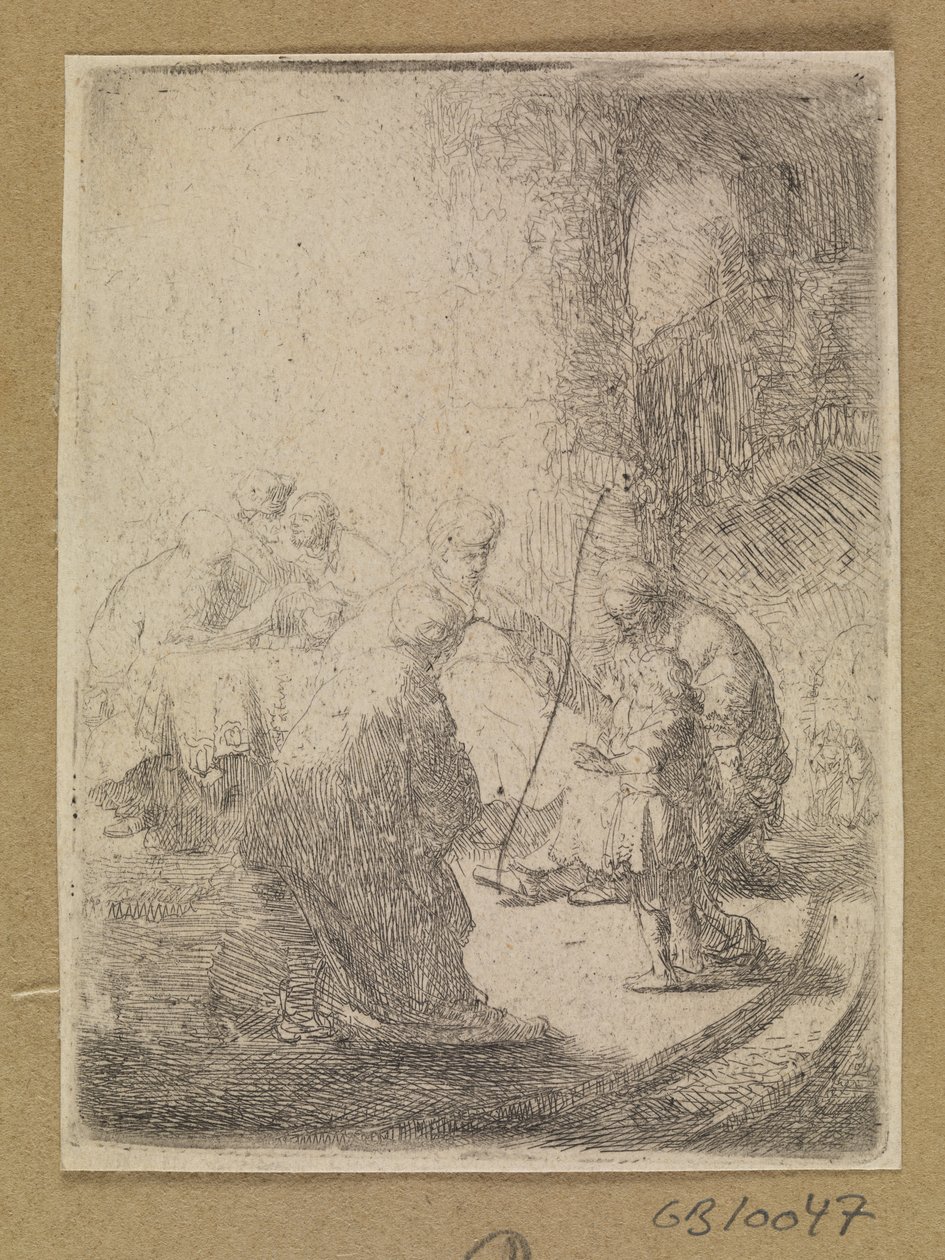 Chrystus jako dziecko i uczeni w Piśmie. Mały talerz autorstwa Rembrandt van Rijn