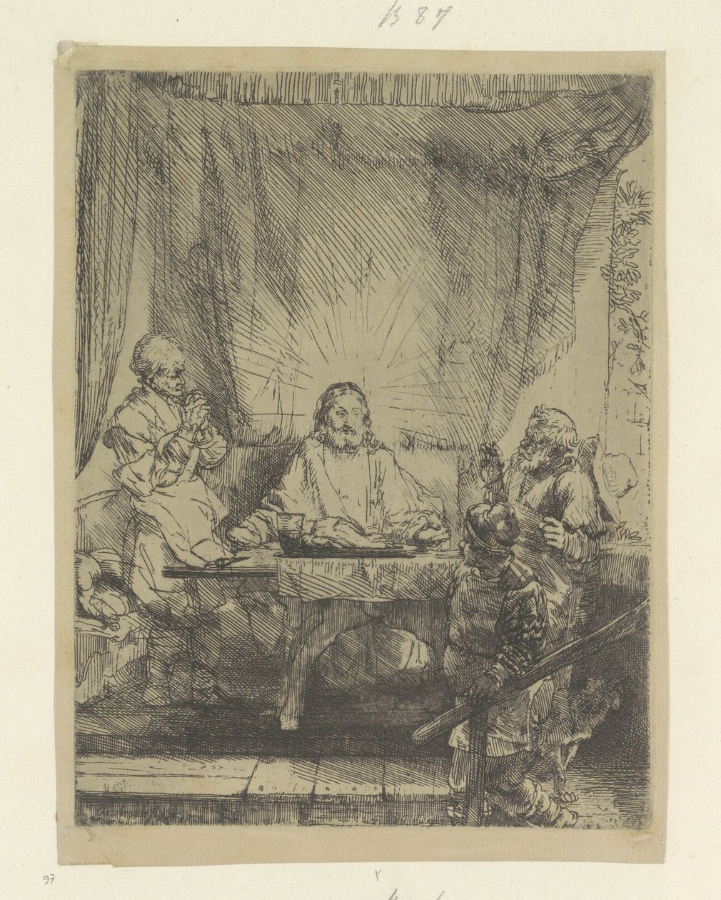Christus te Emaus: grote plaat Kolekcja osiemdziesięciu pięciu oryginalnych grafik (tytuł serii) autorstwa Rembrandt van Rijn