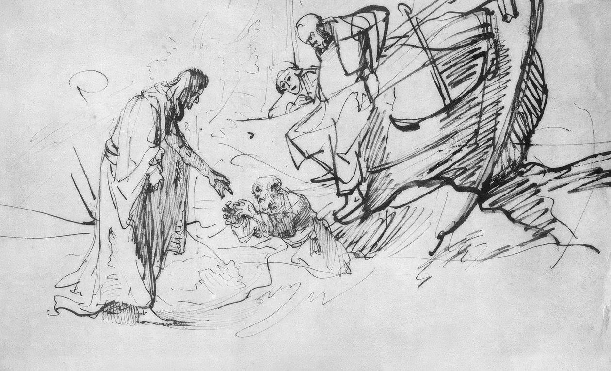Chrystus chodzi po morzu autorstwa Rembrandt van Rijn