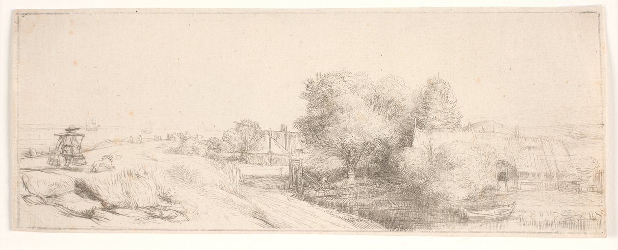 Odbitka kontrolna obrazu „Pejzaż z mleczarzem” autorstwa Rembrandt van Rijn