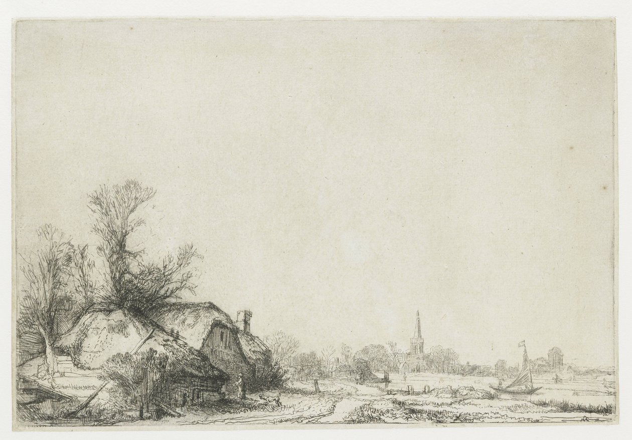 Domek nad kanałem z widokiem na Ouderkerk autorstwa Rembrandt van Rijn