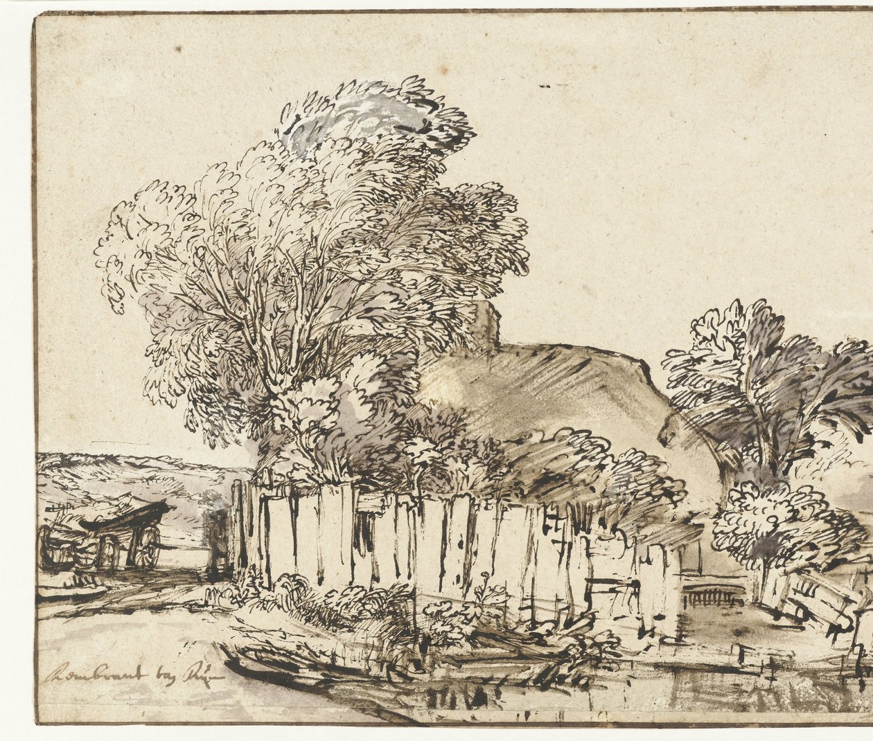 Domek z White Paling wśród drzew autorstwa Rembrandt van Rijn