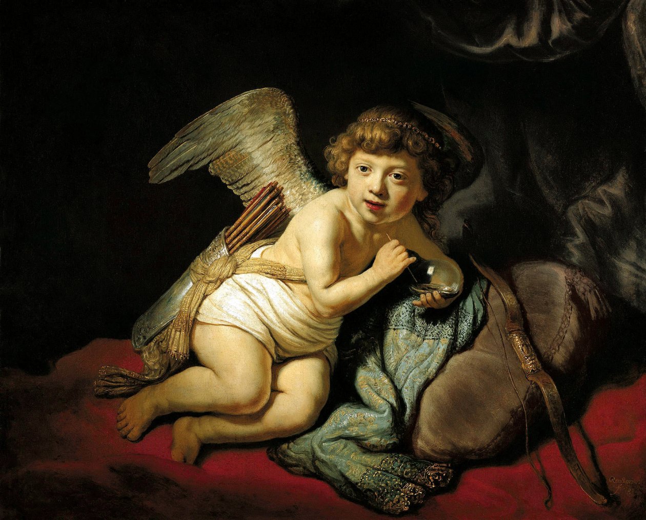 Amorek dmuchający w bańkę mydlaną, 1634. autorstwa Rembrandt van Rijn