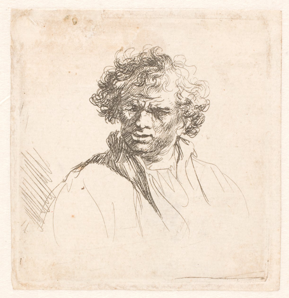 Kędzierzawy mężczyzna z krzywymi ustami autorstwa Rembrandt van Rijn