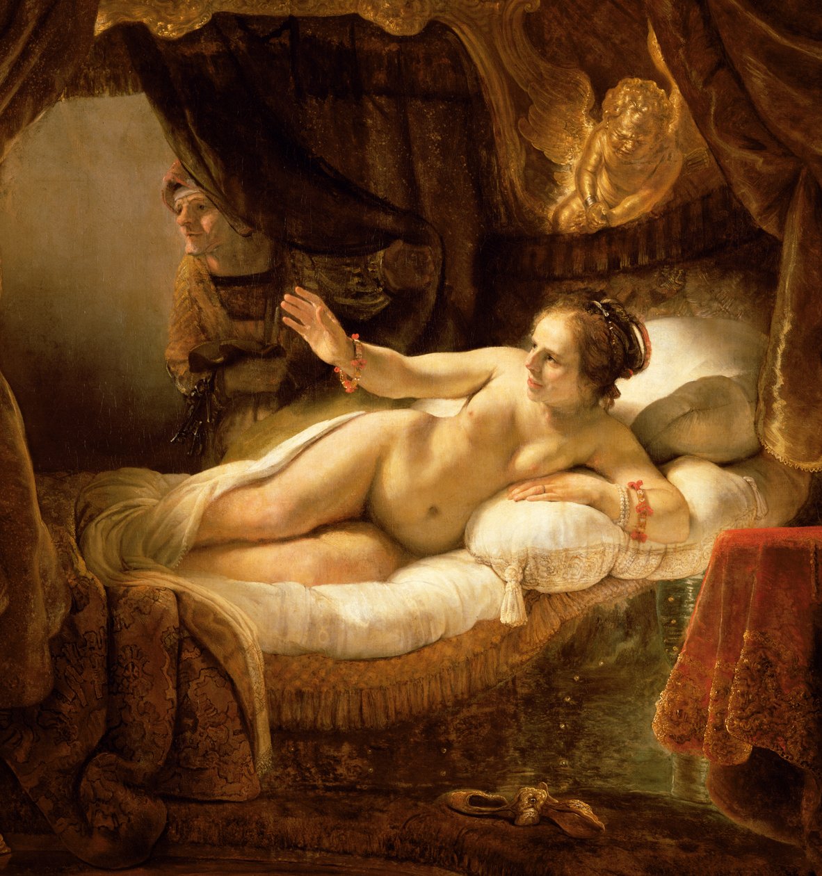 Danae, 1643 olej na płótnie, detal z 47569 autorstwa Rembrandt van Rijn