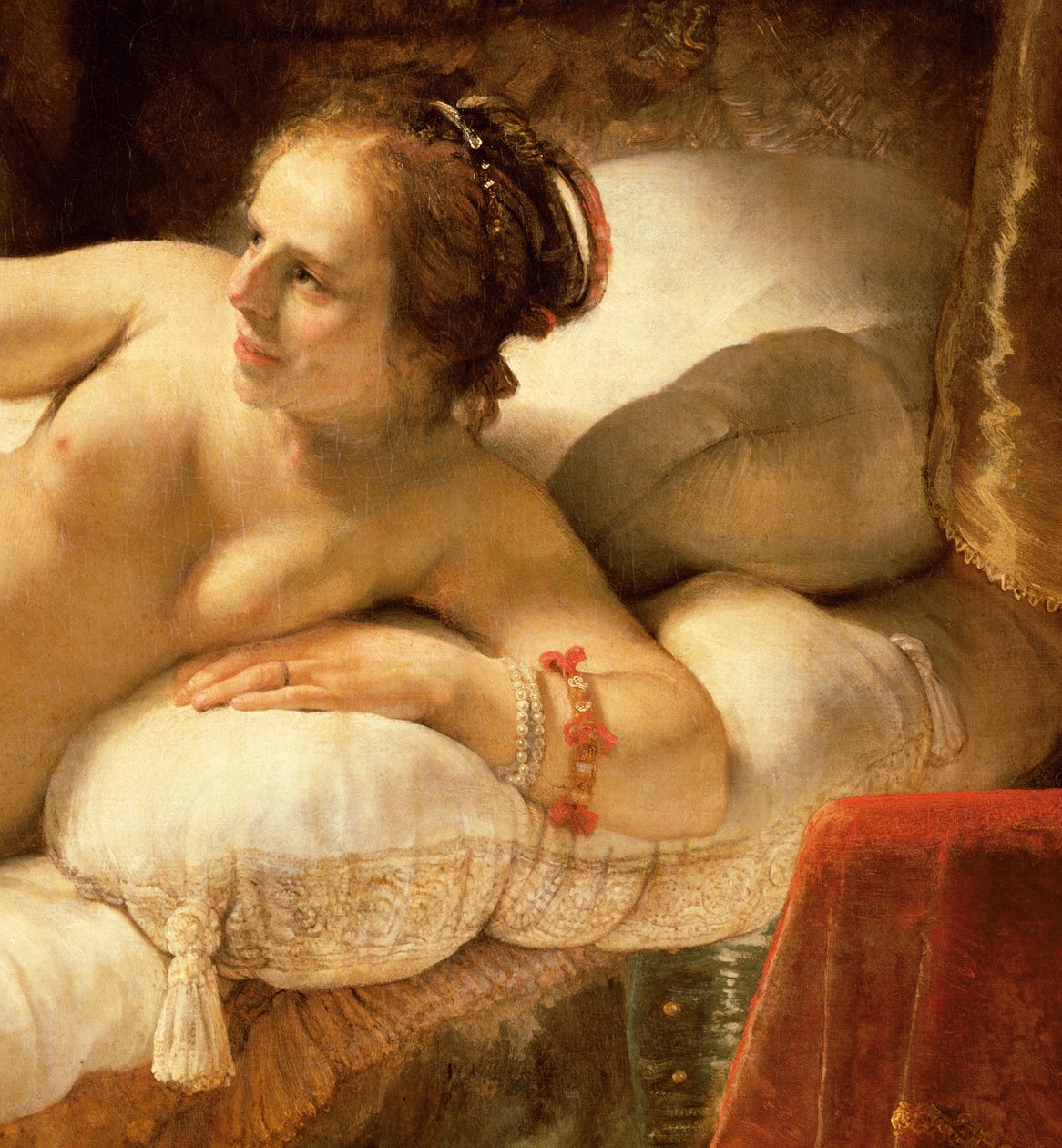 Danae, 1643 olej na płótnie, detal z 47569 autorstwa Rembrandt van Rijn
