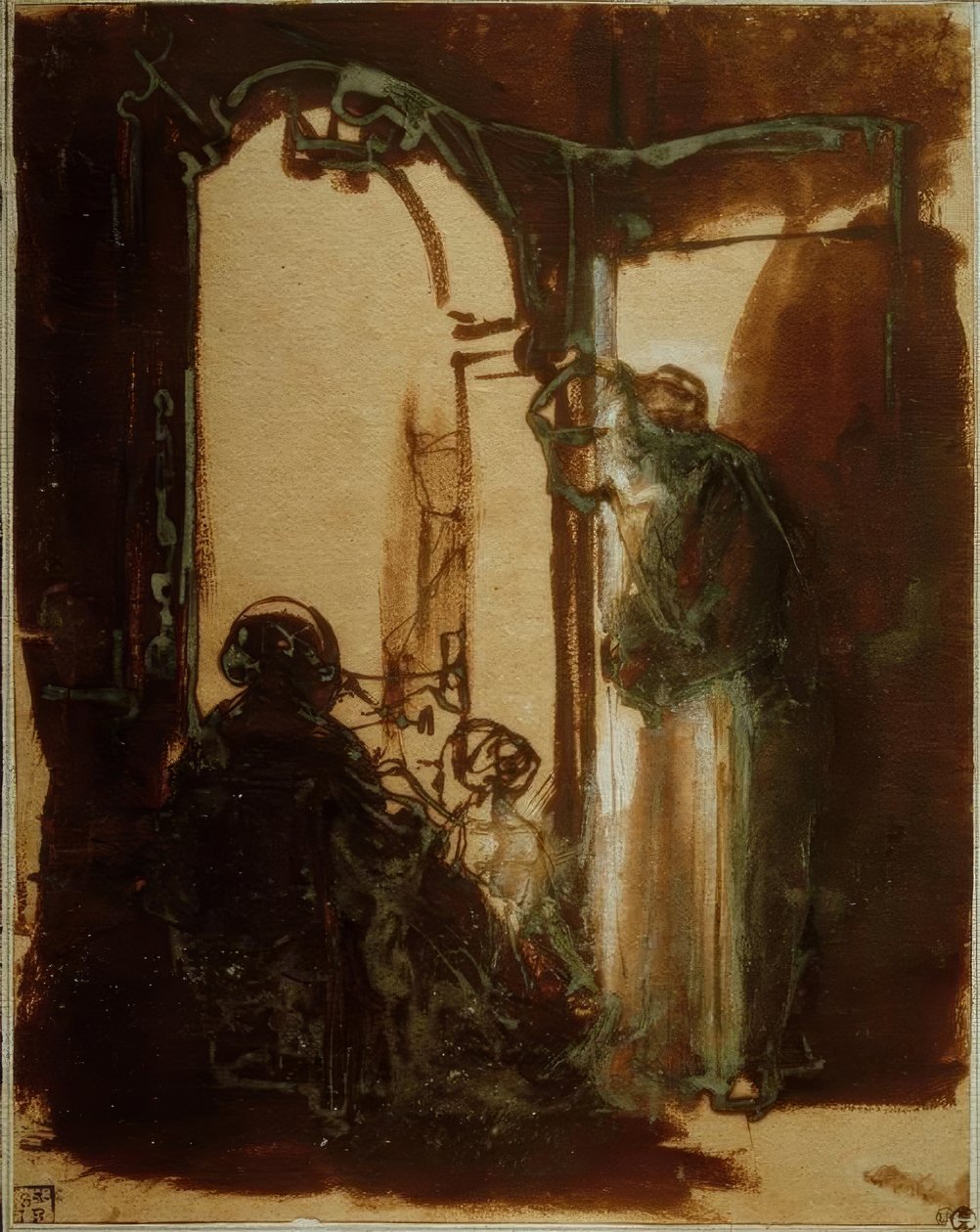 Trzy kobiety przy drzwiach autorstwa Rembrandt van Rijn