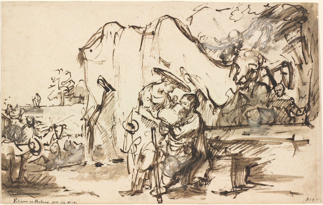 Eliezer i Rebecca przy studni autorstwa Rembrandt van Rijn