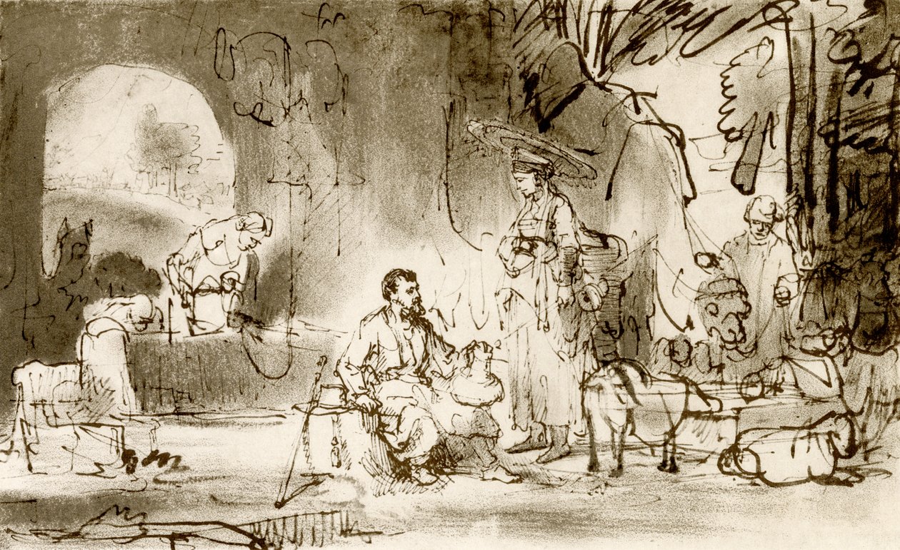 Eliezer i Rebecca przy studni autorstwa Rembrandt van Rijn